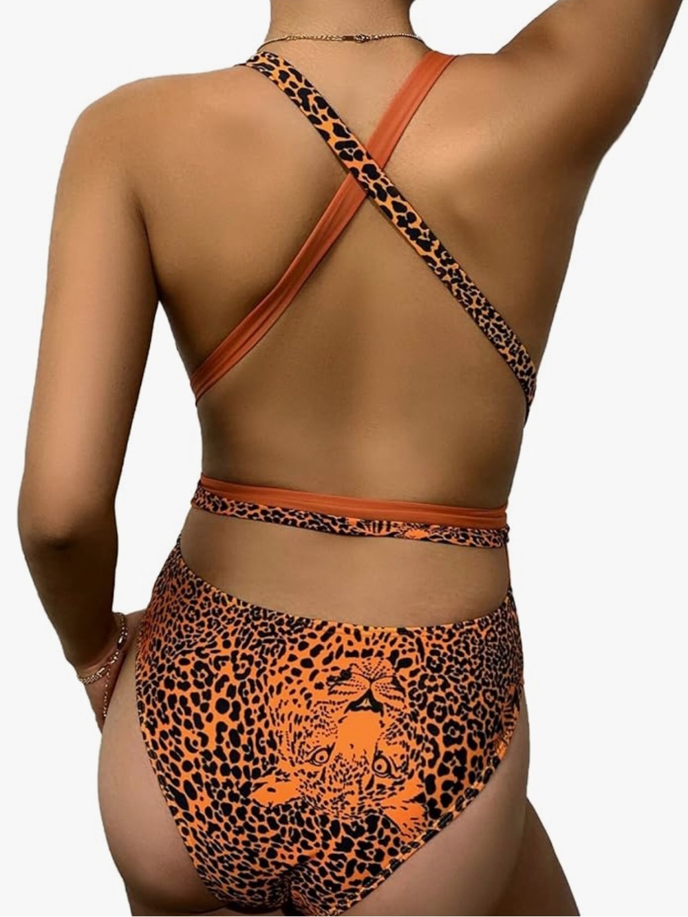 Orange Leopard Print One-Piece Swimsuit - Picture 4 of 4